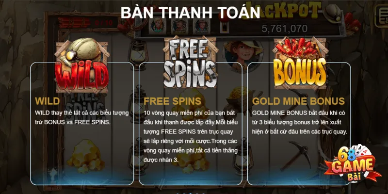 Khi xuất hiện từ 3 biểu tượng Bonus trở lên tại bất kỳ vị trí nào trên màn hình, tính năng Gold Mine Bonus sẽ được kích hoạt